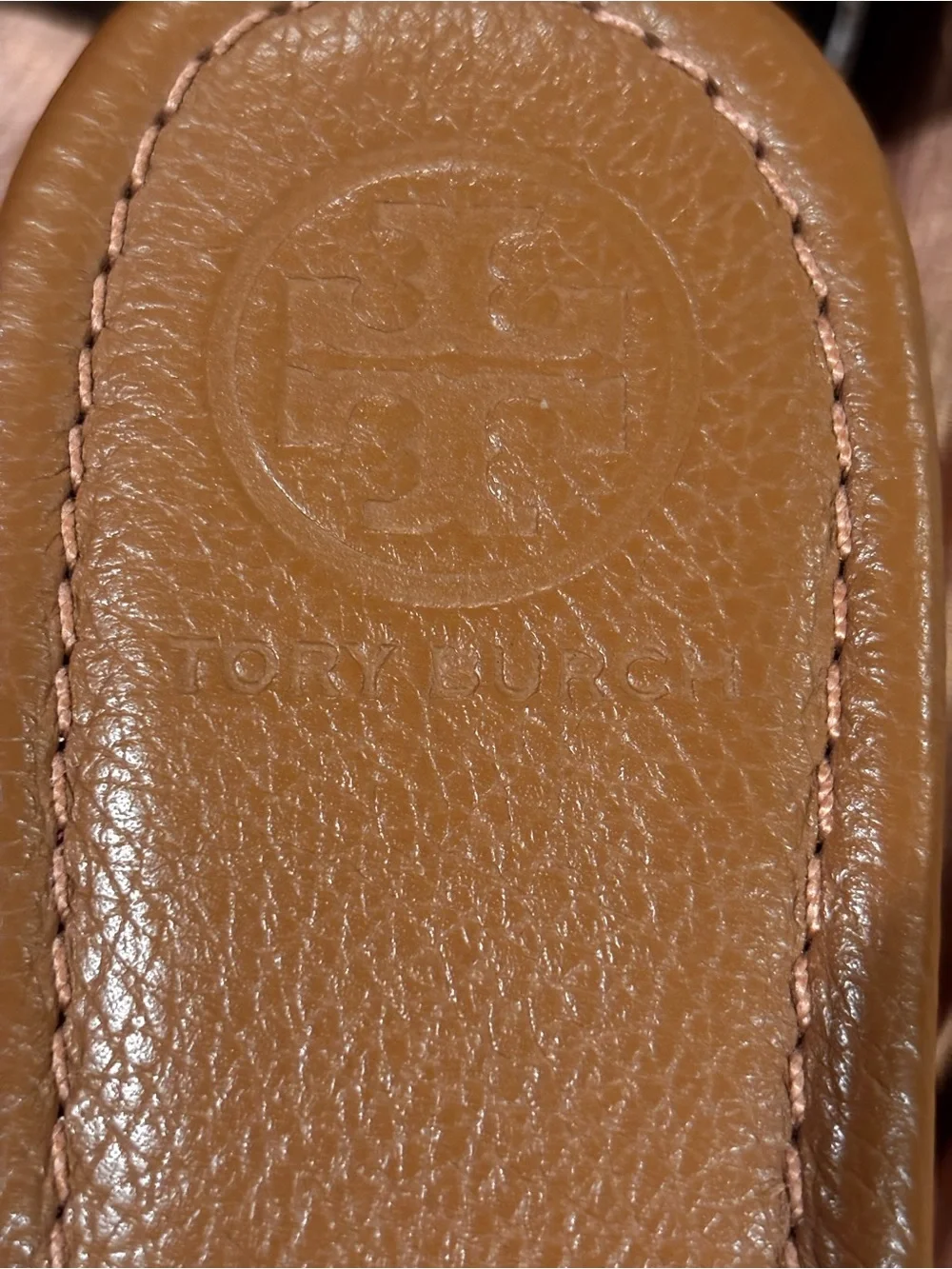 Tory Burch Cognac Leather Logo Wedge Slides